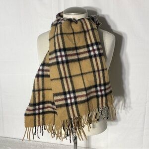 HH Brown Black Burgundy Plaid Lambswool Scarf With Fringe